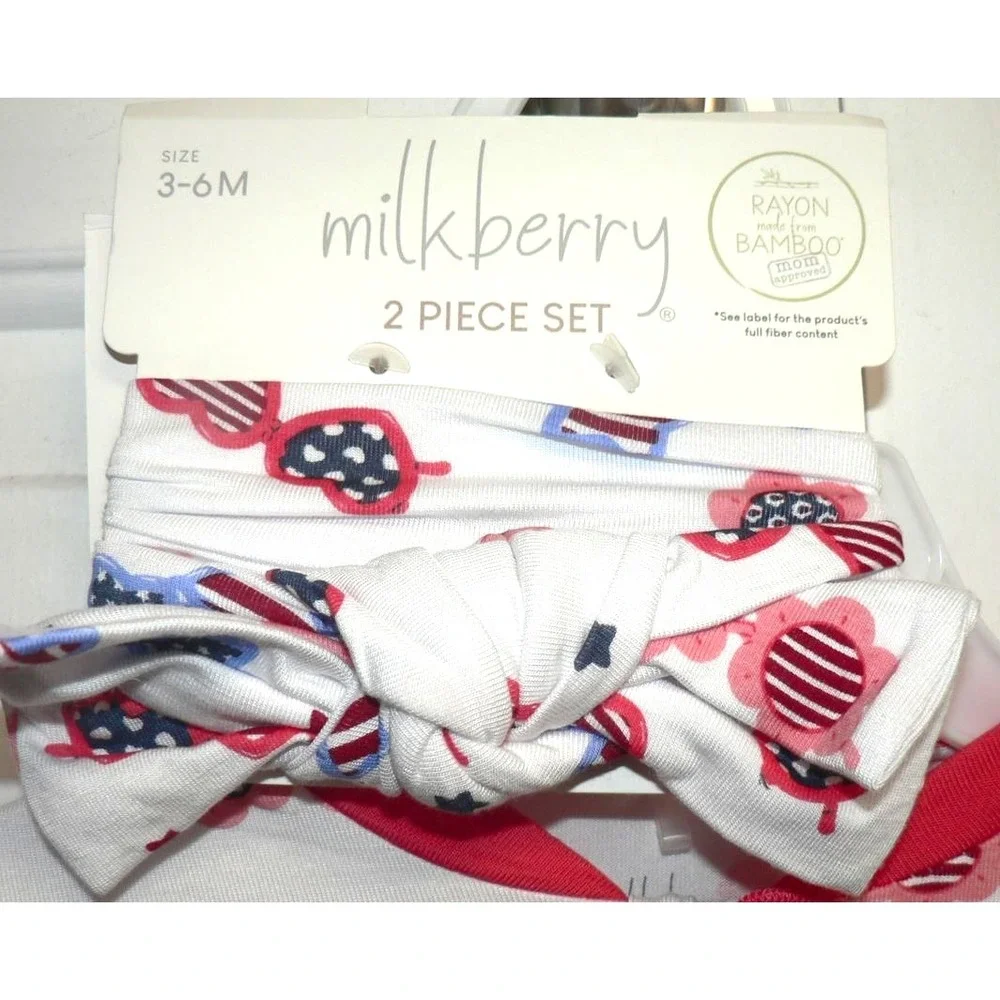 Milkberry Baby Girls 2 Pc Rayon from Bamboo Coveralls & Headband Sunglasses 3-6M